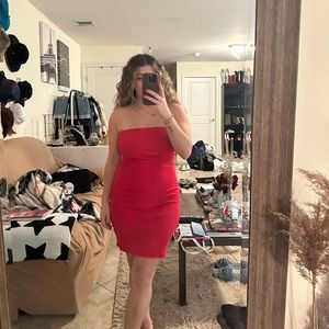 Cherry red strapless mini dress